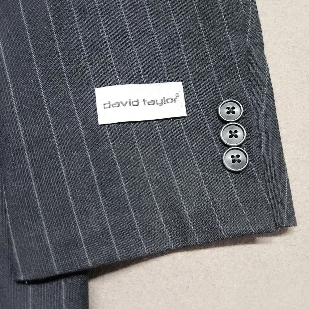 David Taylor 1963 Navy Stripe Suit Coat Mens 44 Short 55% Polyester 45% Wool